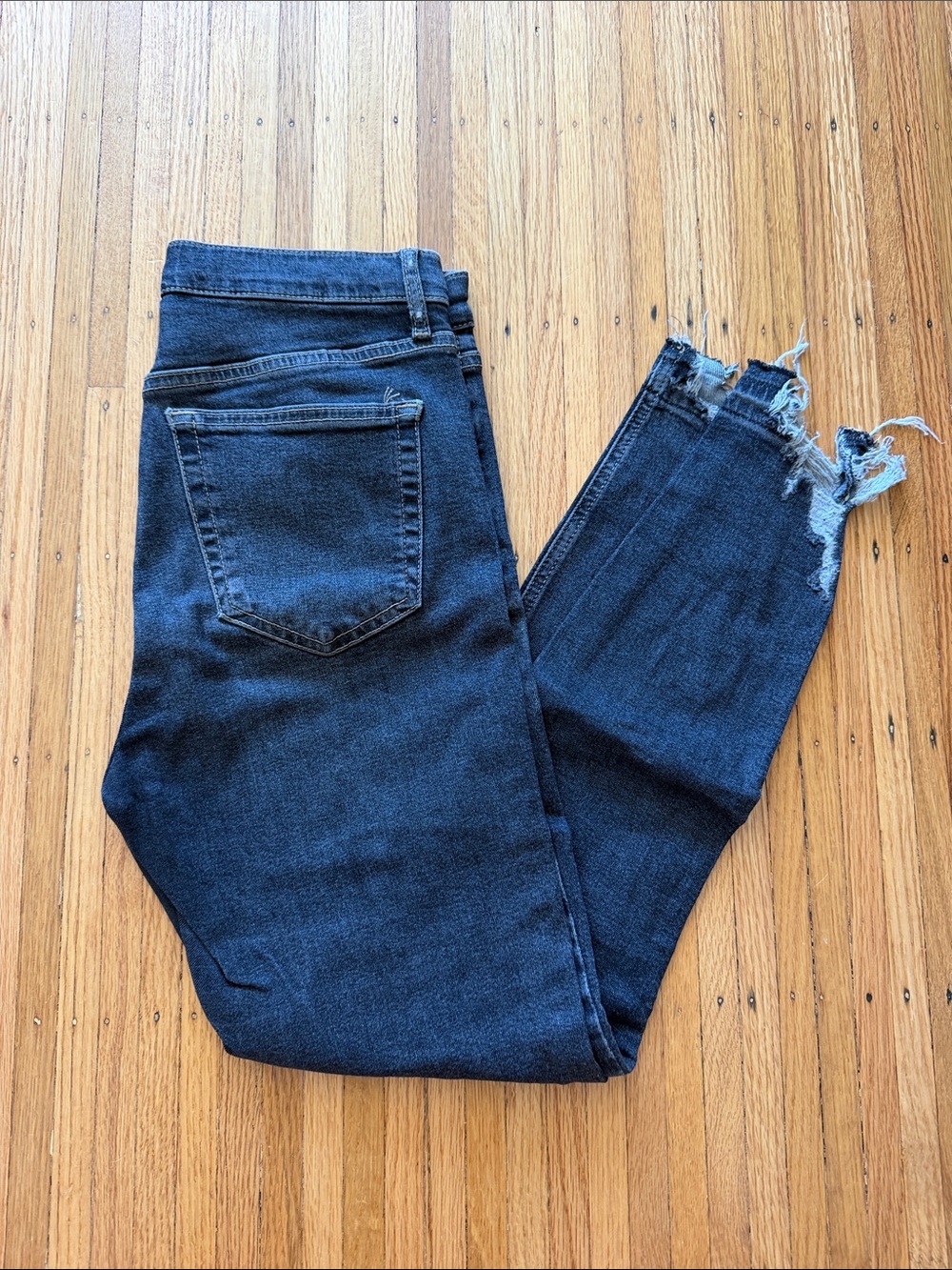 Topshop Dark Blue Skinny Jeans with Frayed Hem